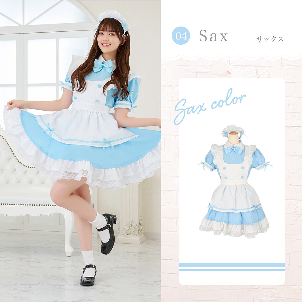 Choose from 4 colors! Classic maid costume with ribbons and frills