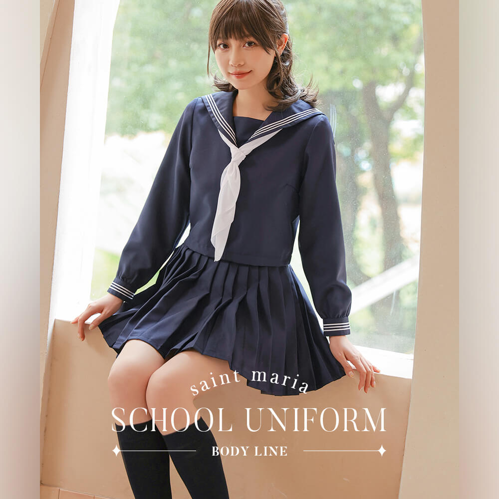 Navy x pure white scarf long sleeve sailor uniform