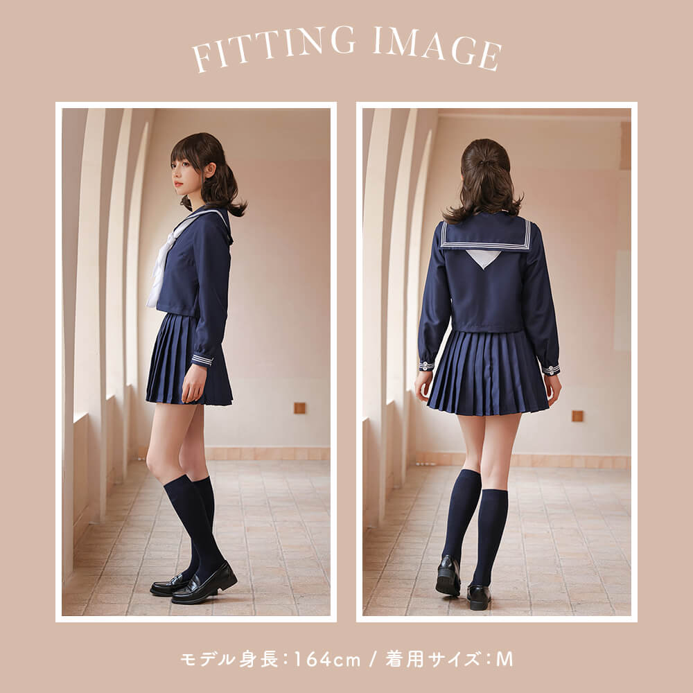 紺ベース×純白スカーフの長袖セーラー服