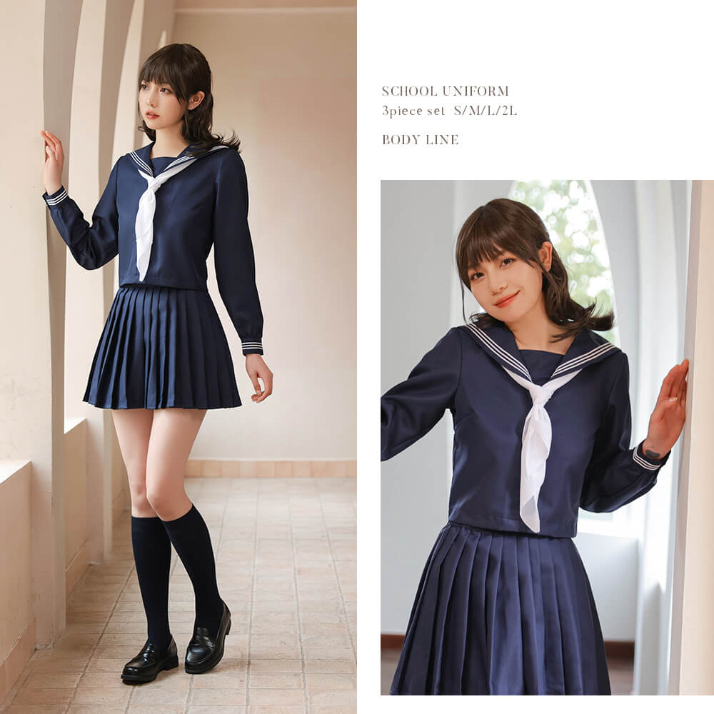 Navy x pure white scarf long sleeve sailor uniform