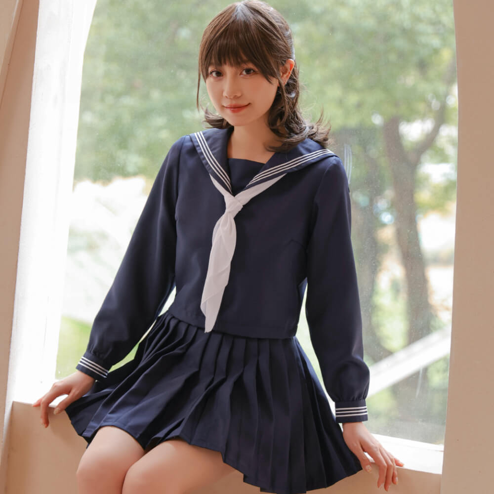 Navy x pure white scarf long sleeve sailor uniform