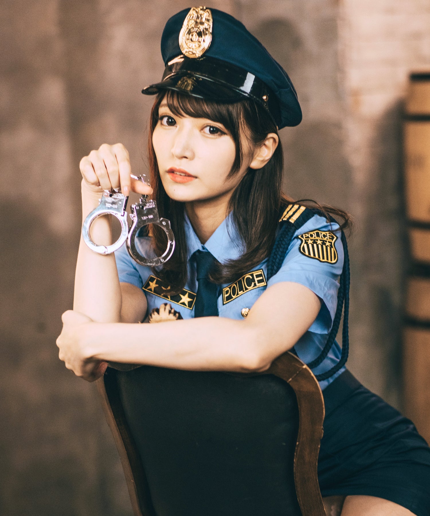 手錠付きサックスカラーシャツポリスコスチューム6点セット