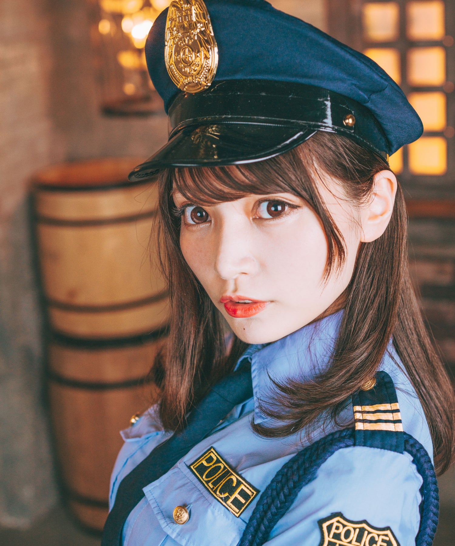 手錠付きサックスカラーシャツポリスコスチューム6点セット