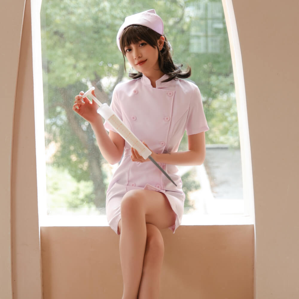 With syringe! Pale Pink Mini Length Nurse