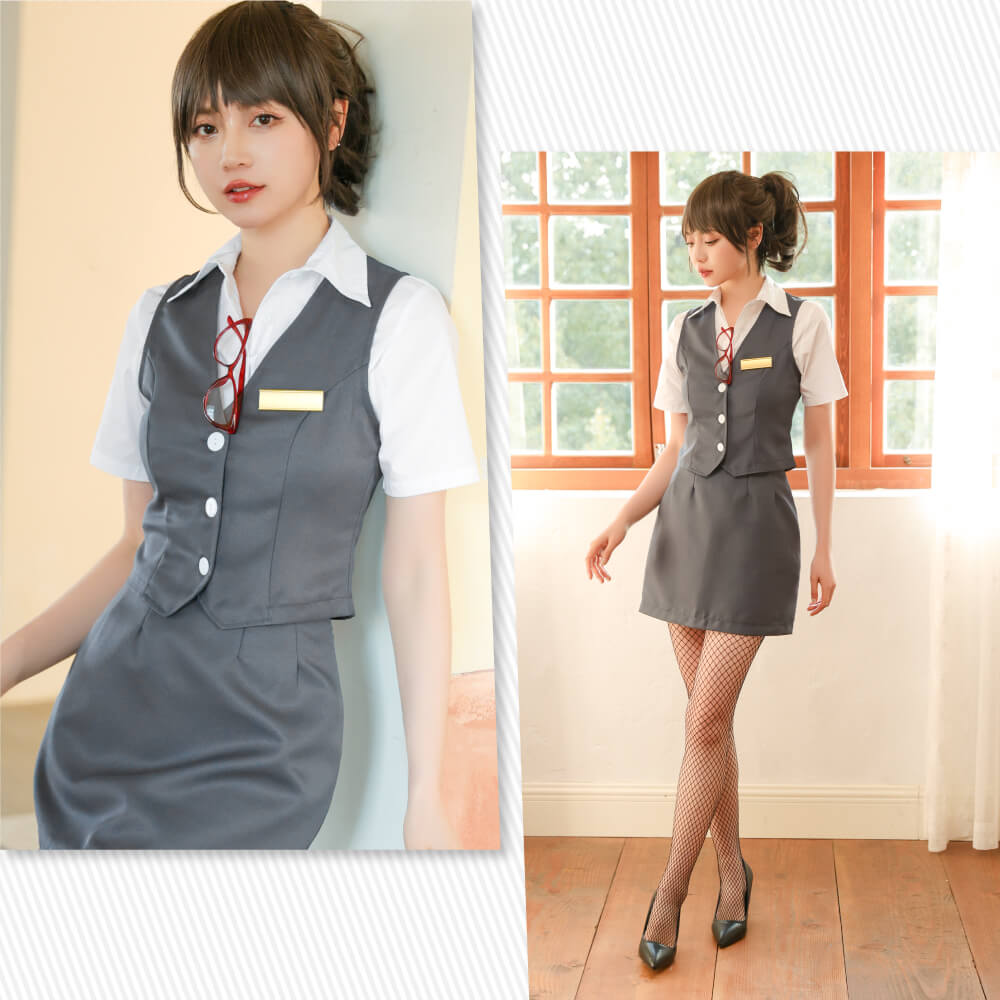 White Shirt x Dark Gray Standard Office Lady Costume