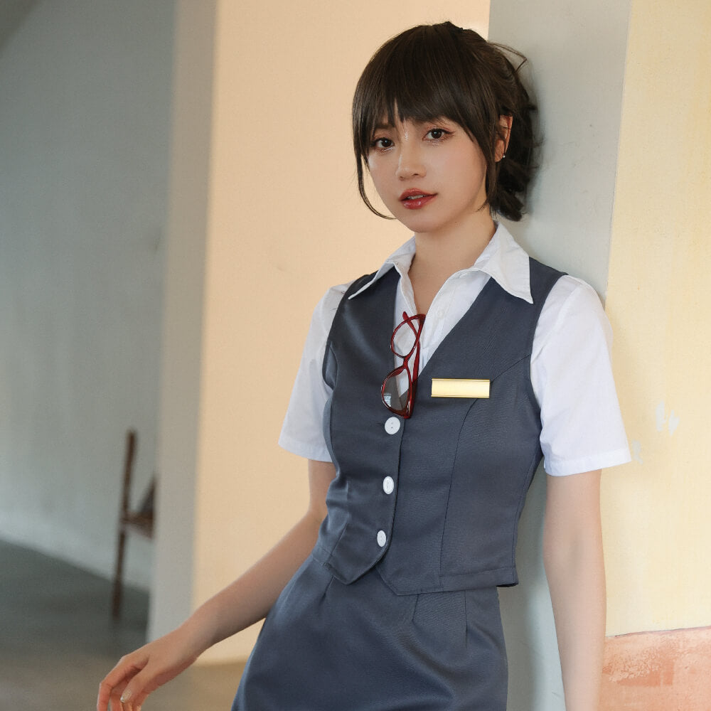 White Shirt x Dark Gray Standard Office Lady Costume