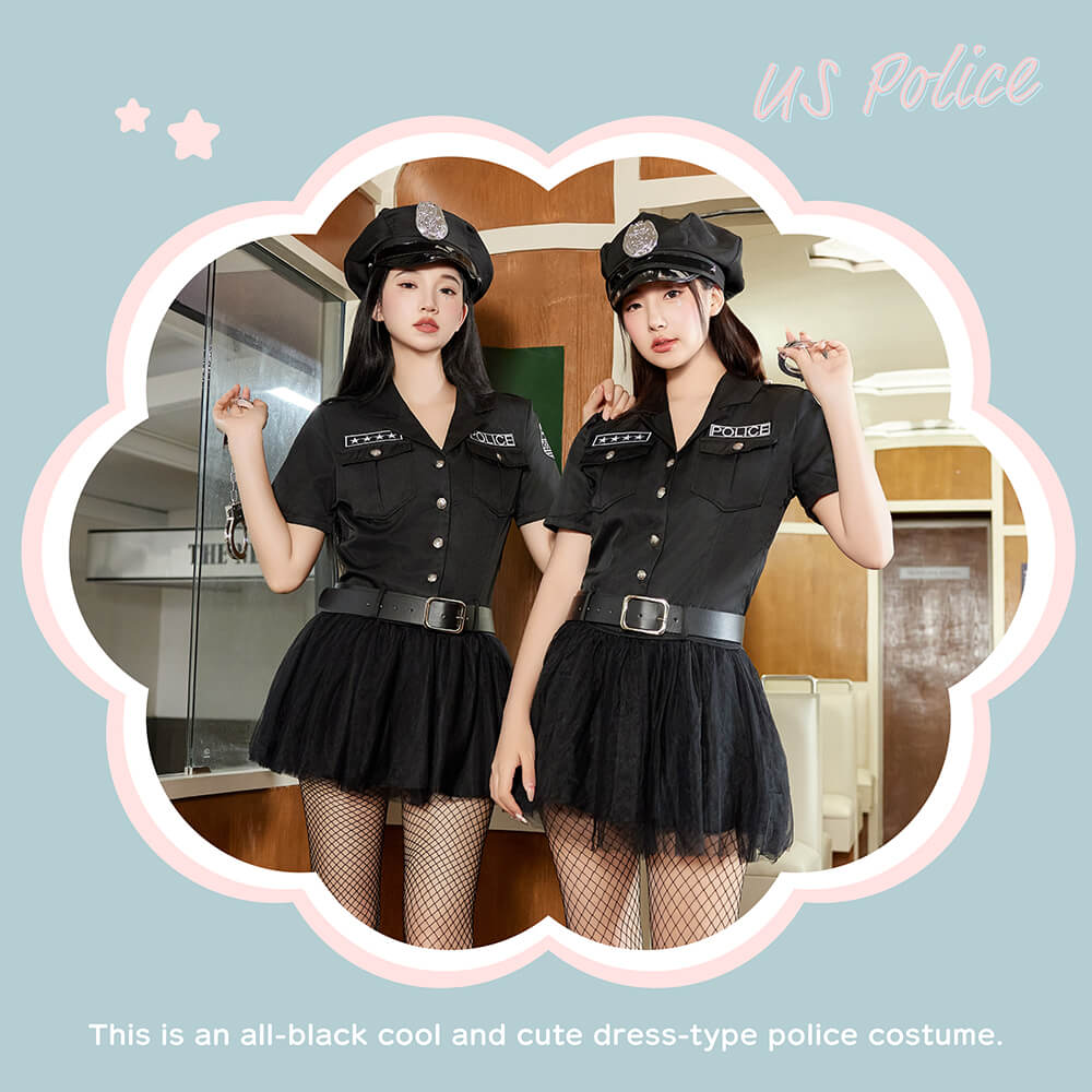 Black Police in Tulle Skirt 4-piece set