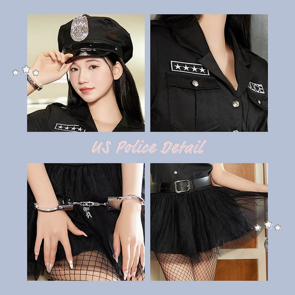 Black Police in Tulle Skirt 4-piece set