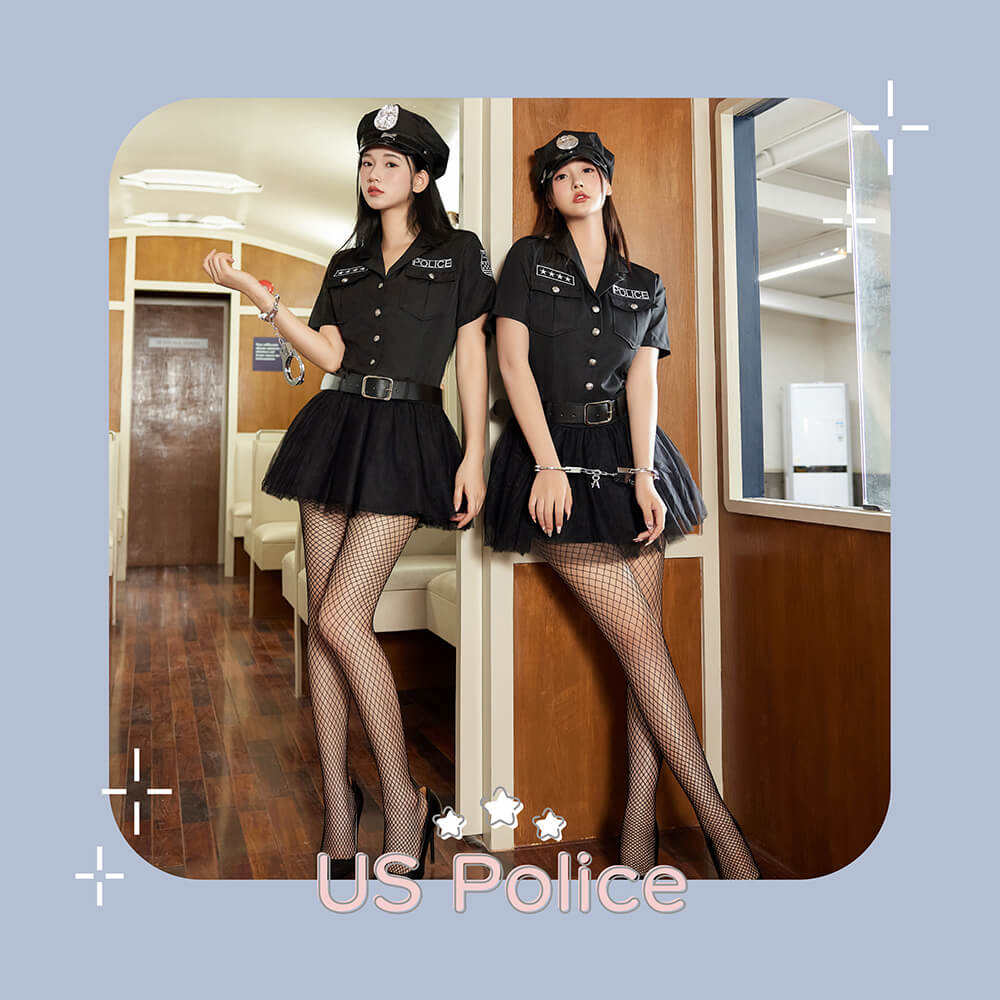 Black Police in Tulle Skirt 4-piece set