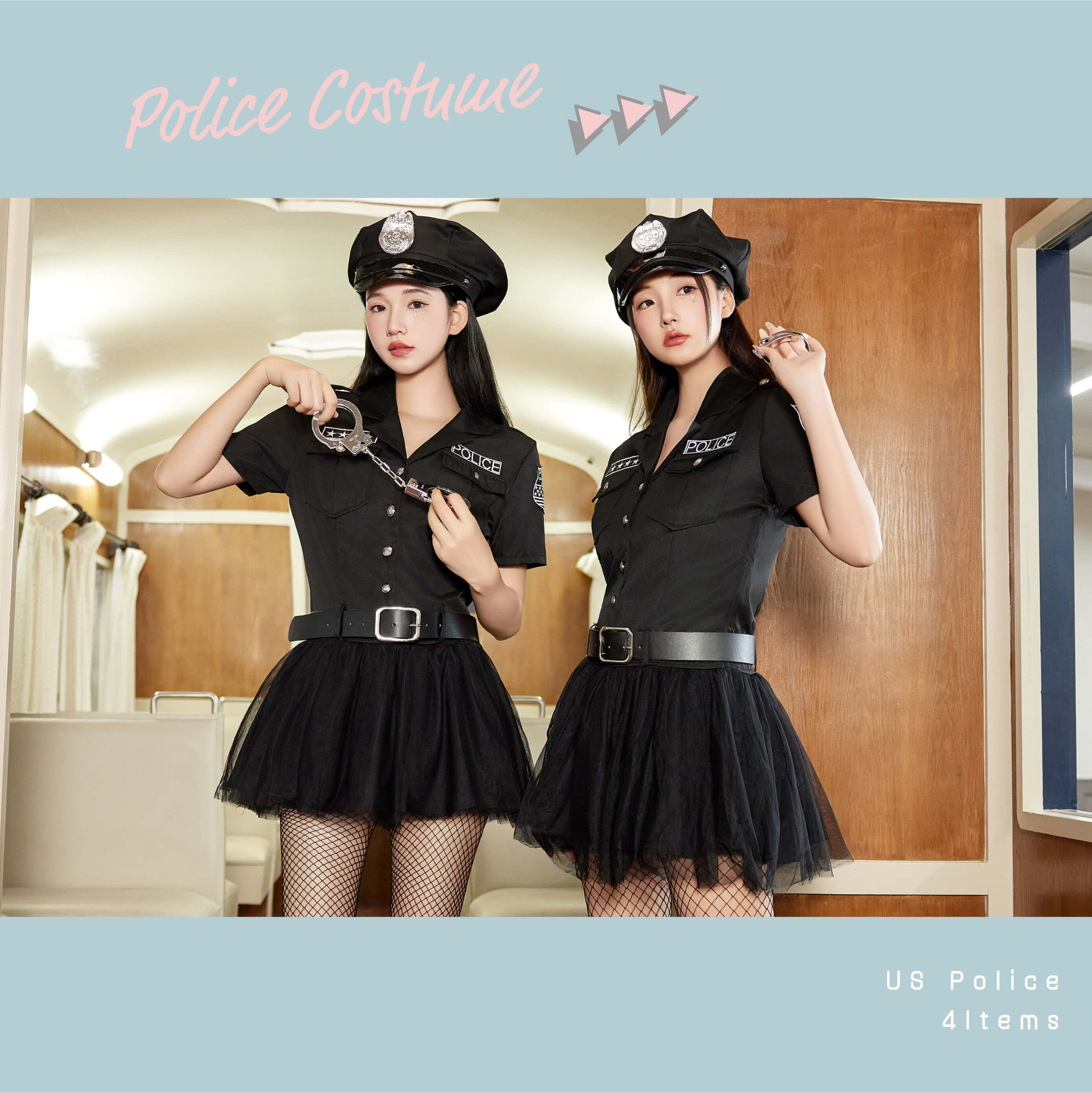 Black Police in Tulle Skirt 4-piece set