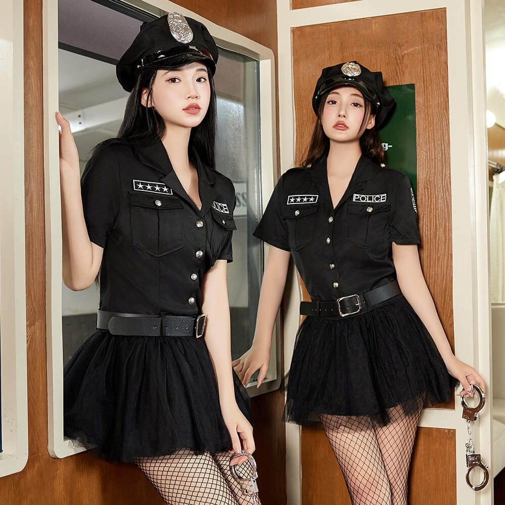 Black Police in Tulle Skirt 4-piece set