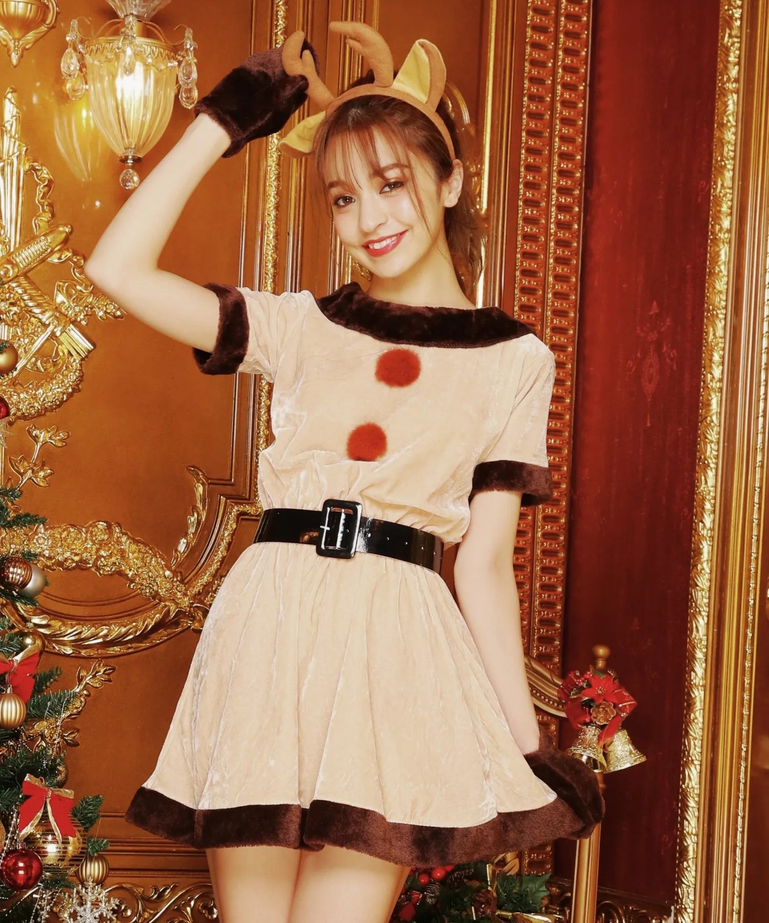 トナカイカチューシャ付き4点セット♪クリスマスワンピース