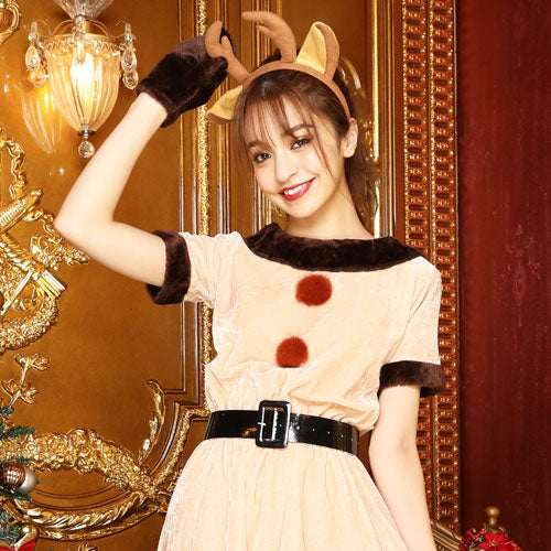 4-piece set with reindeer headband♪Christmas dress