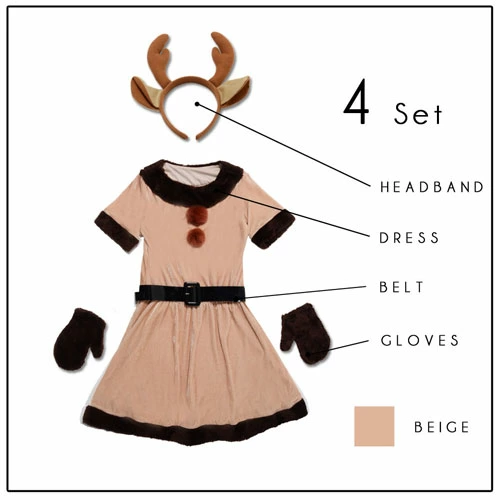 4-piece set with reindeer headband♪Christmas dress