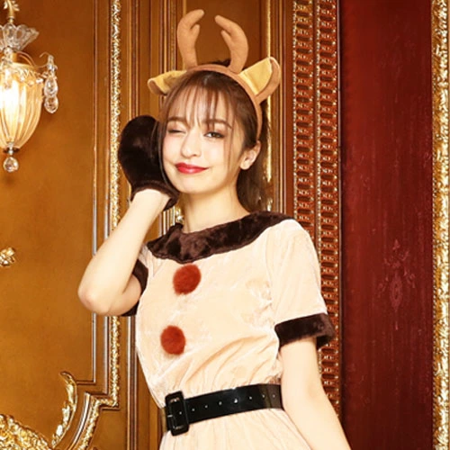 4-piece set with reindeer headband♪Christmas dress