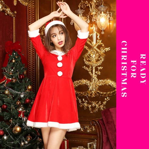 Off-the-shoulder Santa dress, 2-piece set♪ Christmas costume