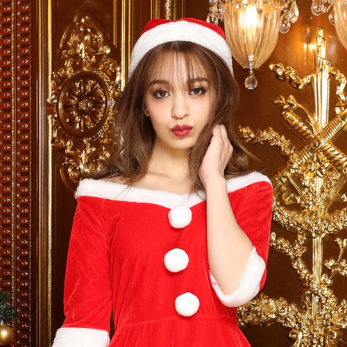 Off-the-shoulder Santa dress, 2-piece set♪ Christmas costume