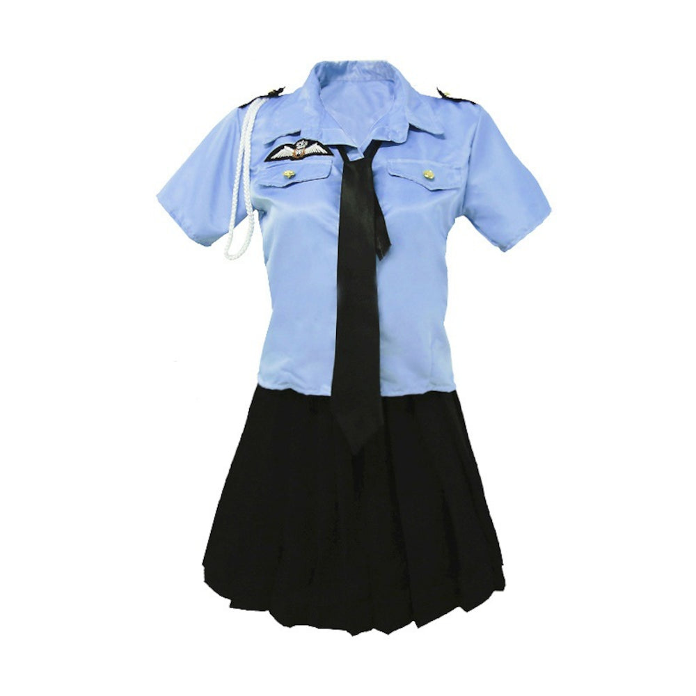 Saxe shirt police with pleated skirt