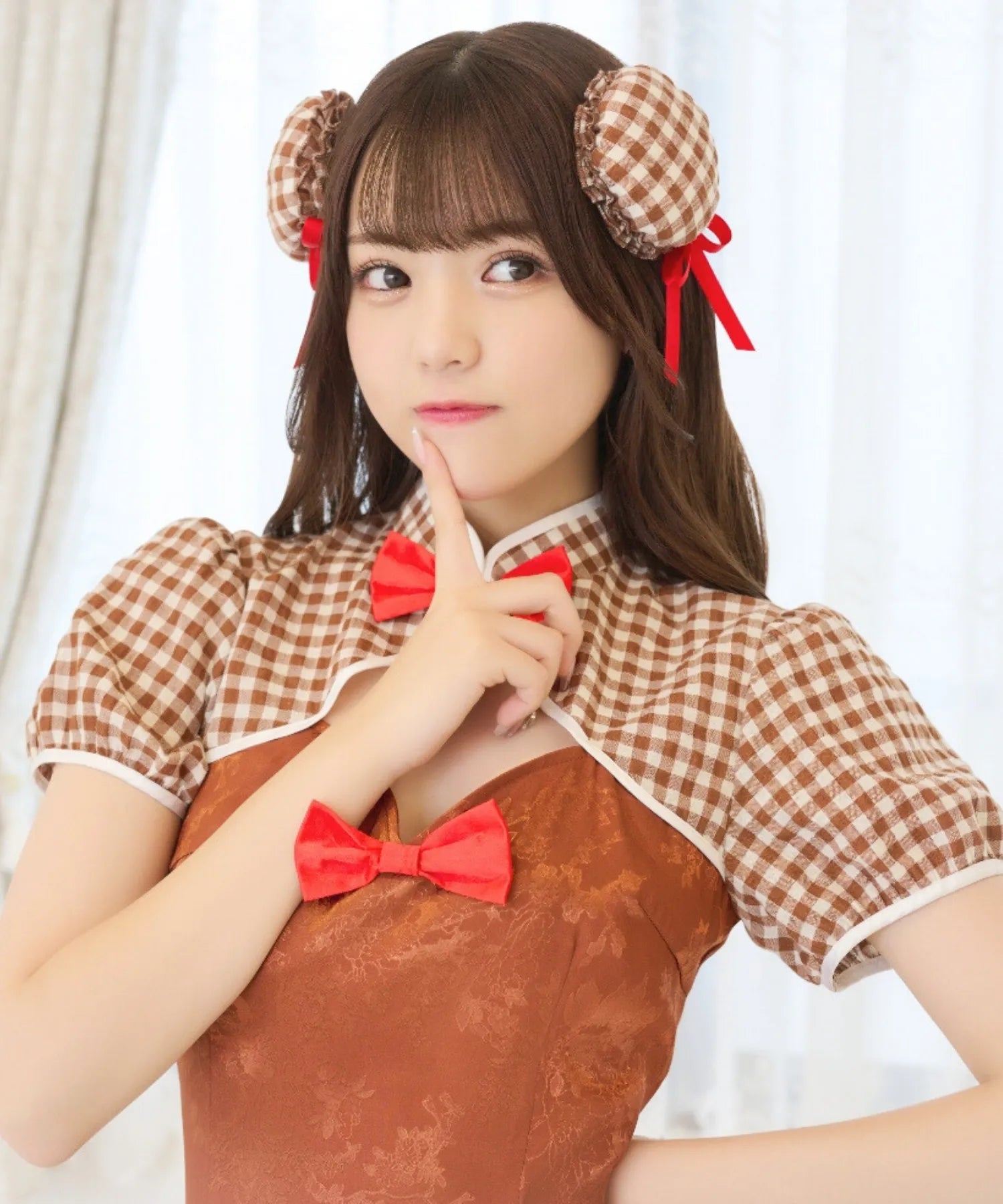 Valentine Brown China Dress with Bun
