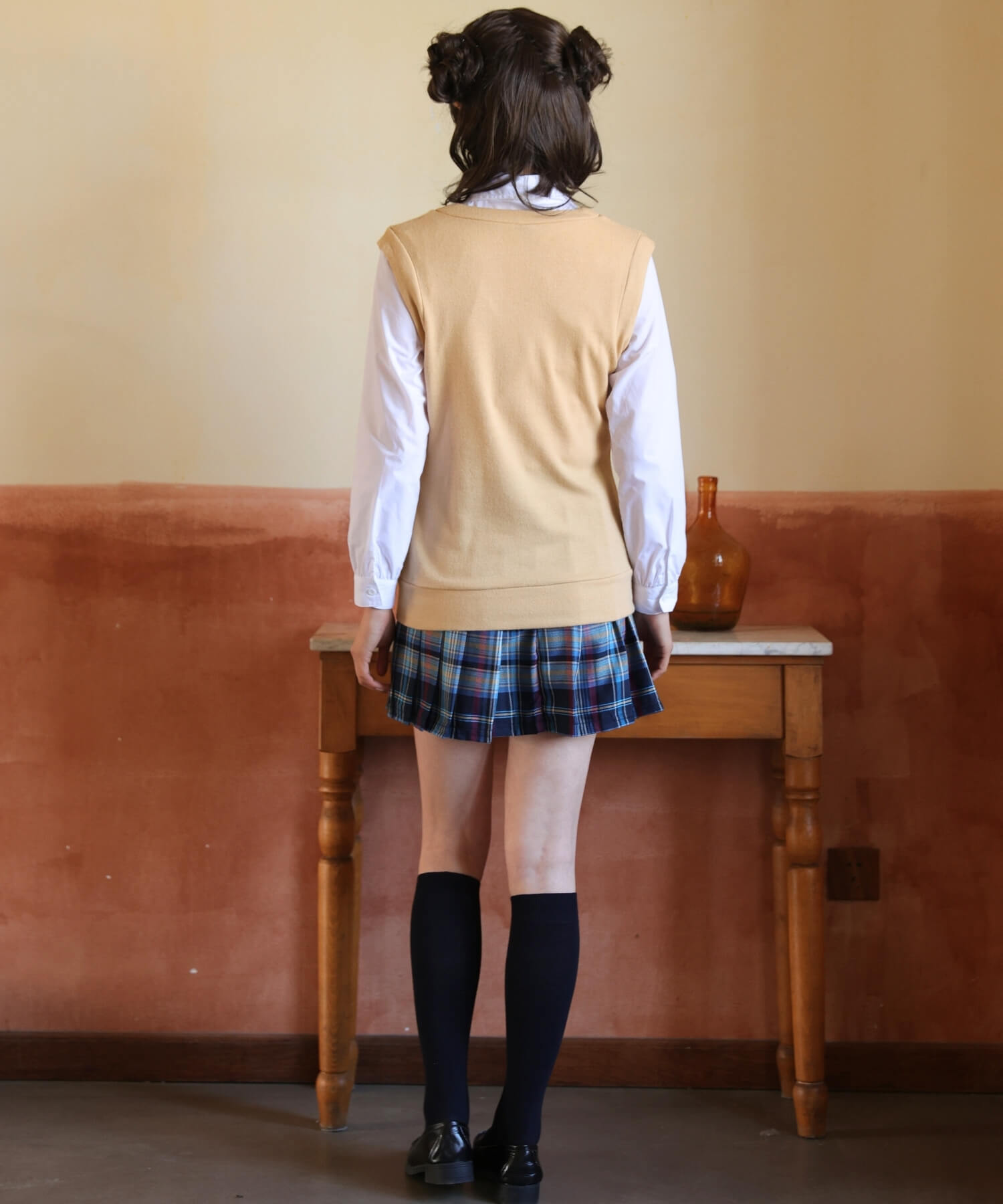 ベスト×ブルーチェックスカート長袖制服セット