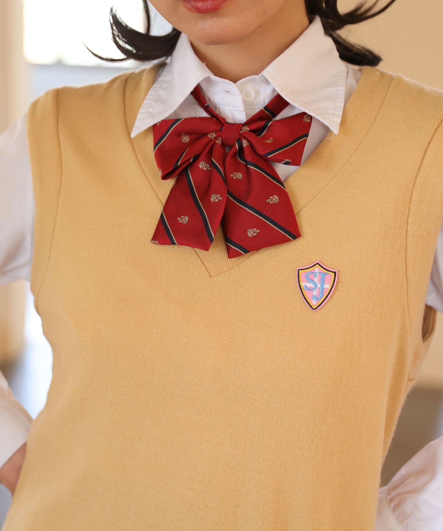 ベスト×ブルーチェックスカート長袖制服セット