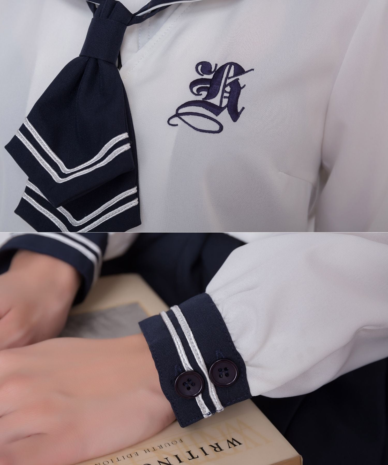 Navy blue with chest embroidery x white tone taisailer (long sleeve)