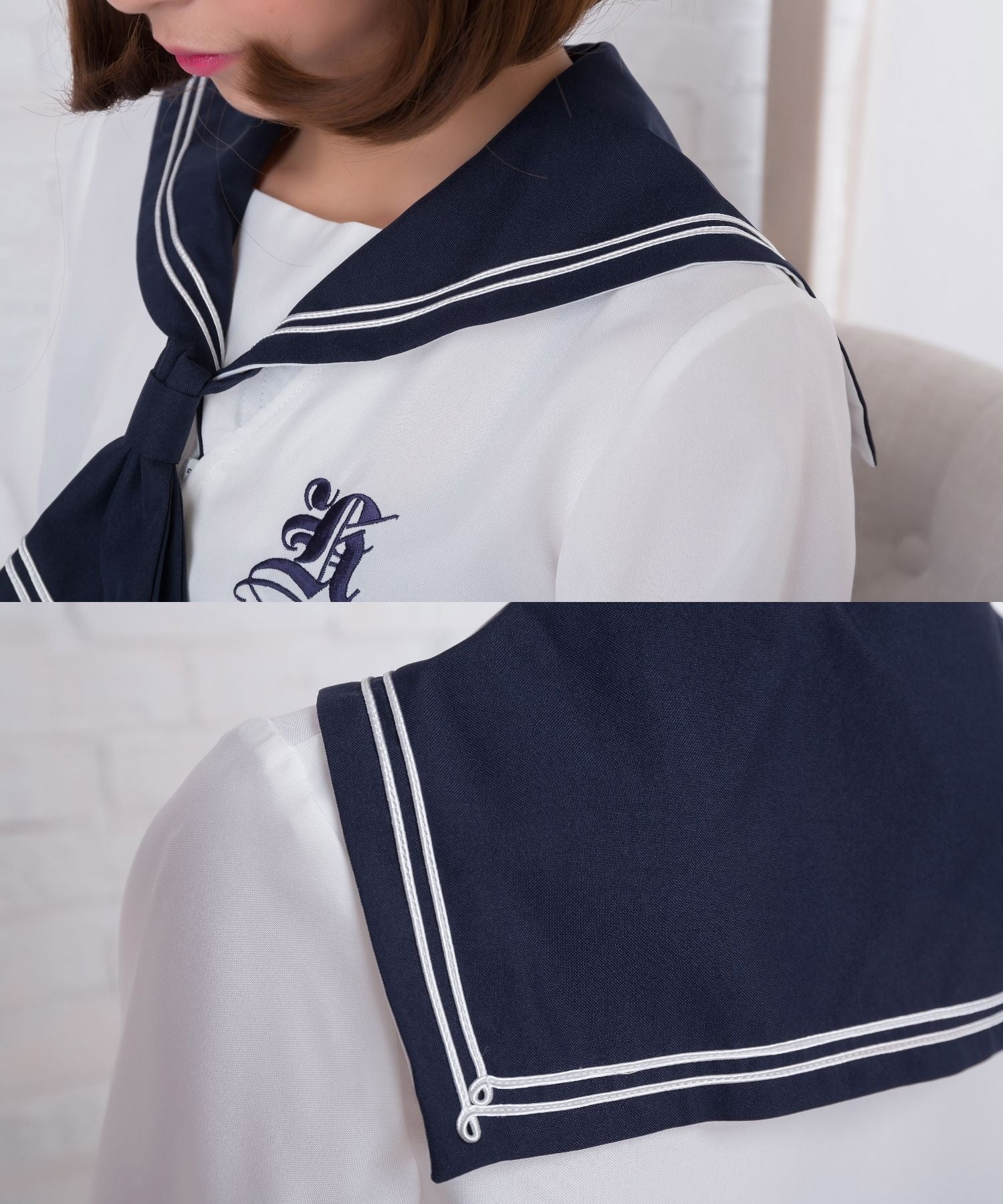 Navy blue with chest embroidery x white tone taisailer (long sleeve)