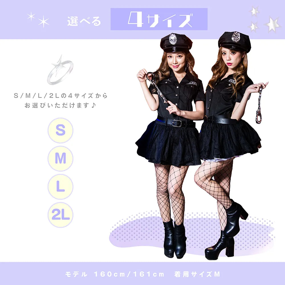 3-Piece Black Police Shirt Dress Costume