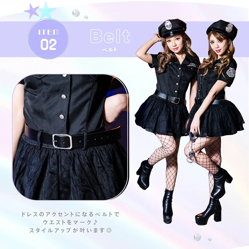 3-Piece Black Police Shirt Dress Costume
