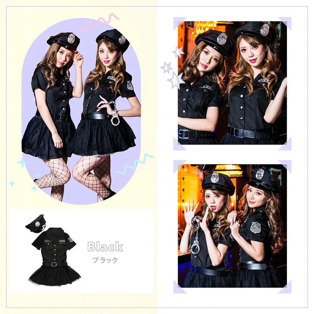 3-Piece Black Police Shirt Dress Costume
