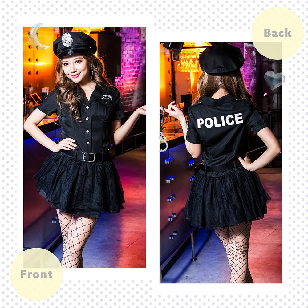 3-Piece Black Police Shirt Dress Costume