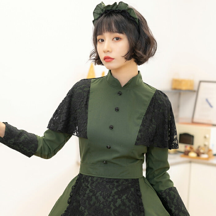 Dark green and black lace mini length Western-style maid