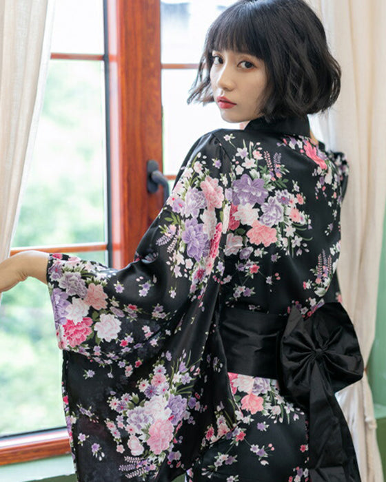 花柄艶々素材の花魁風ミニ和服