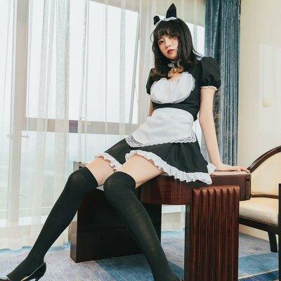 猫耳メイド服 カチューシャ・チョーカーつき4点セット