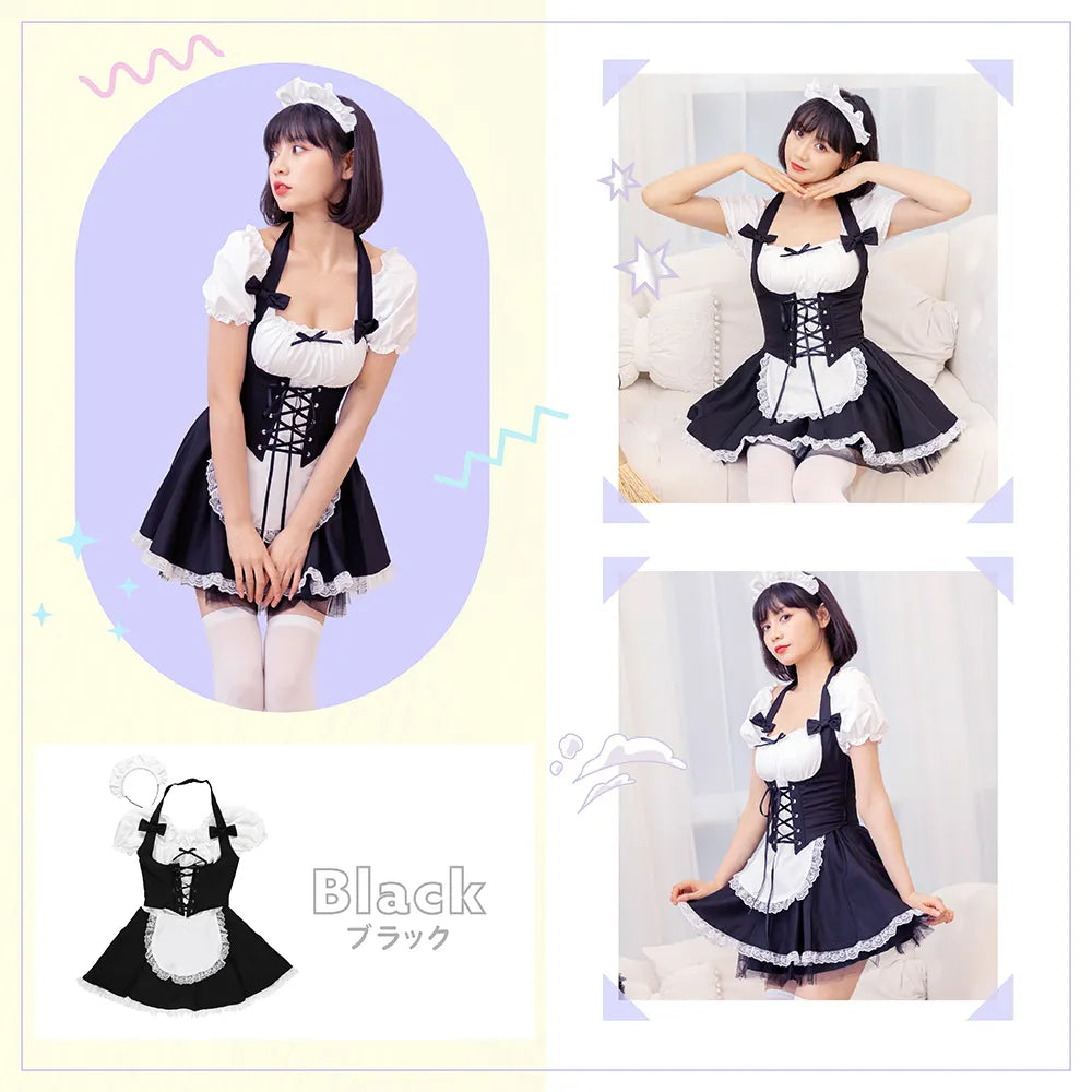 French Maid 3-Piece Braided Corset Maid Outfit Set