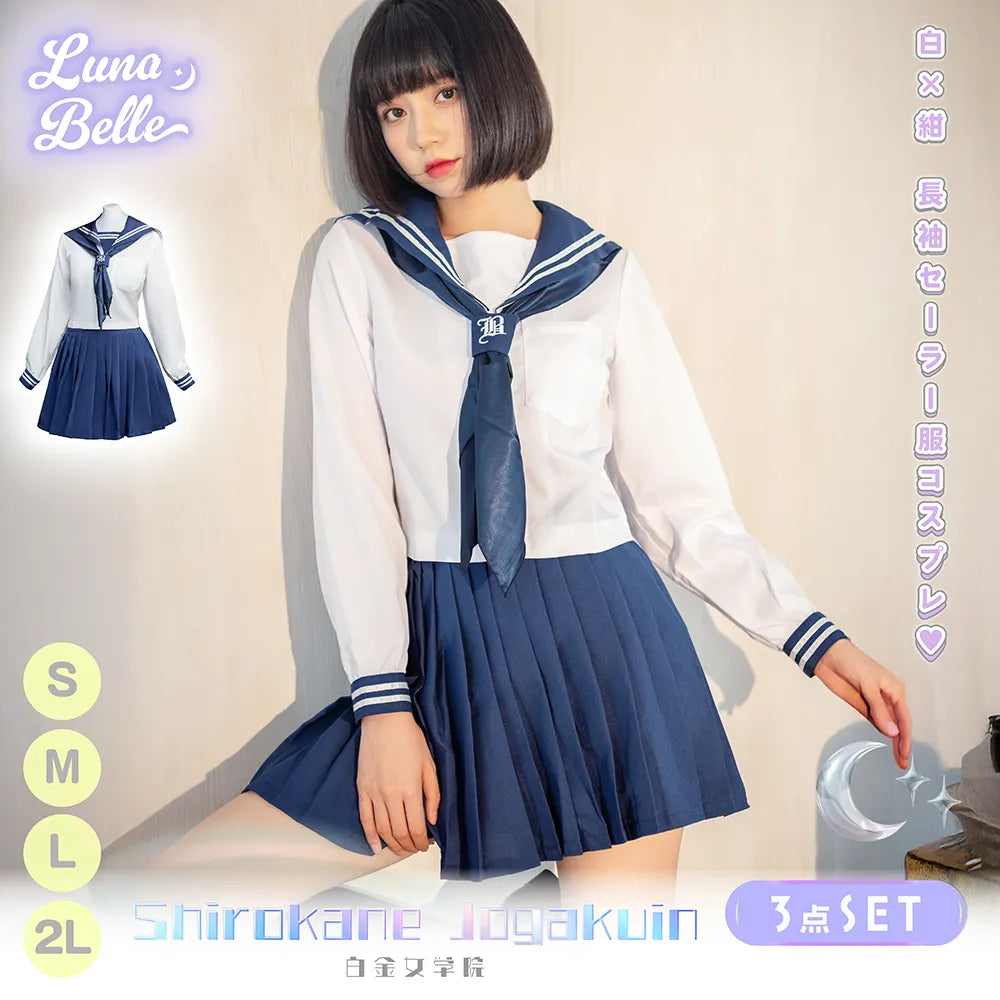 控えめ紺×白長袖セーラー服