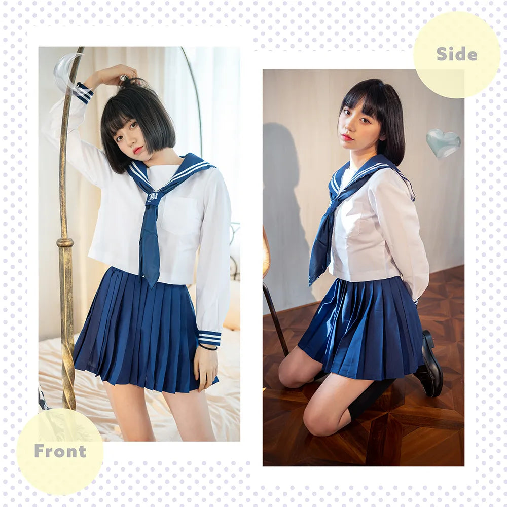 控えめ紺×白長袖セーラー服
