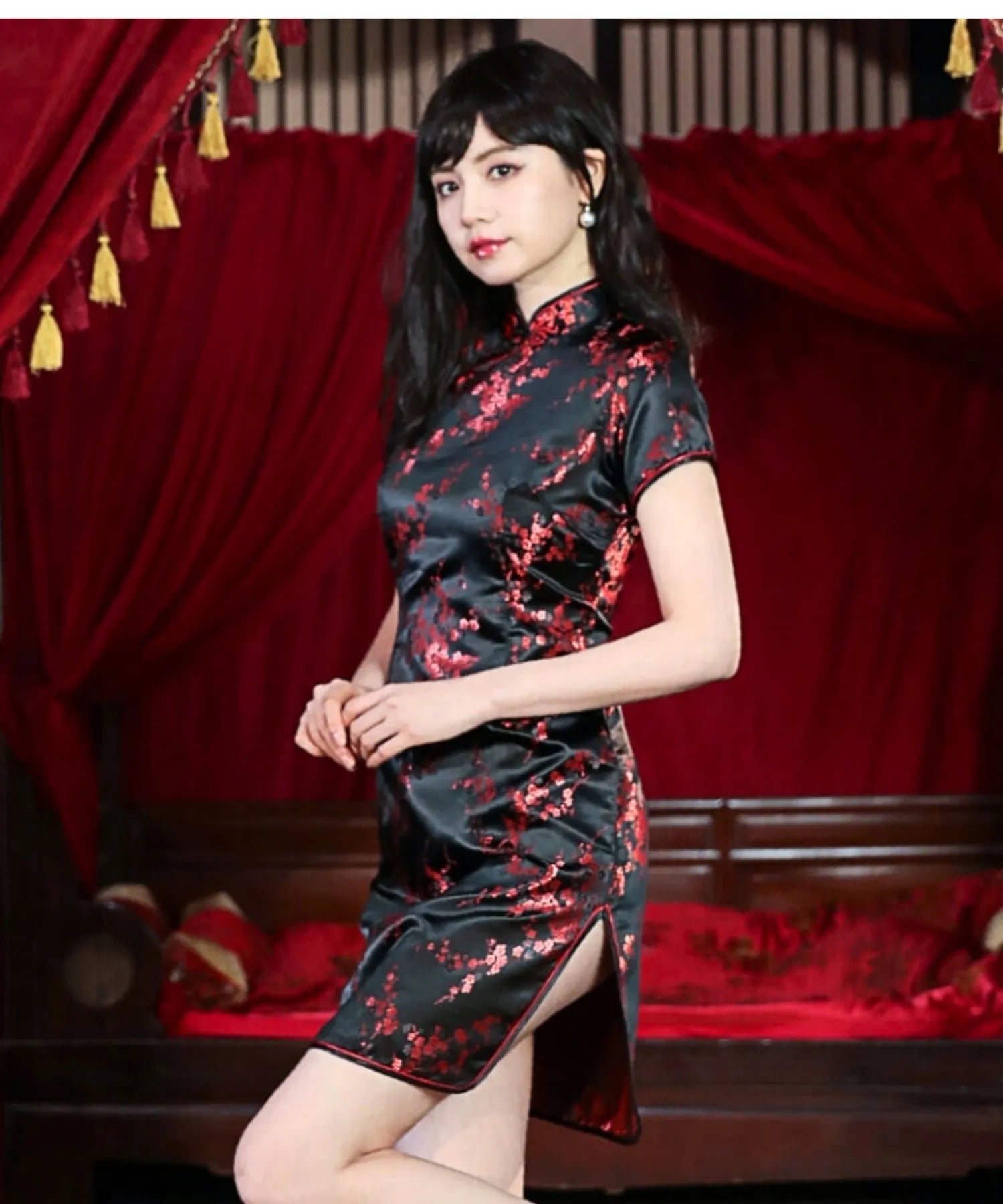 Plum Pattern China Dress -Mini Length Long Length-