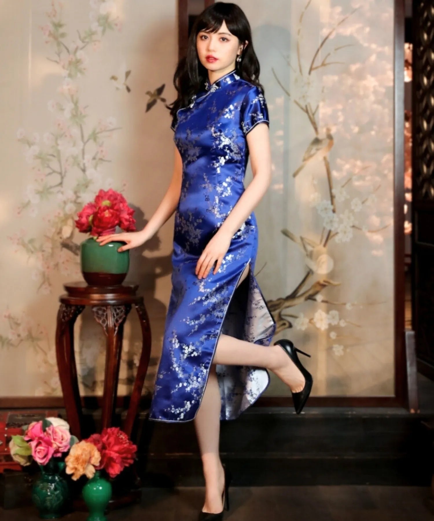 Plum Pattern China Dress -Mini Length Long Length-