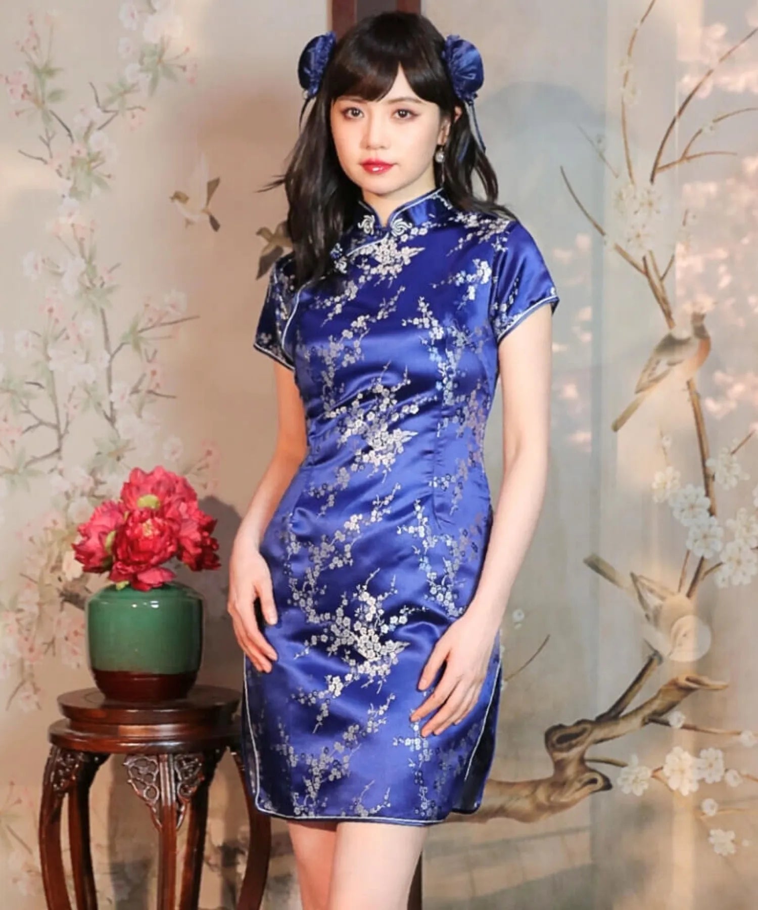 Plum Pattern China Dress -Mini Length Long Length-