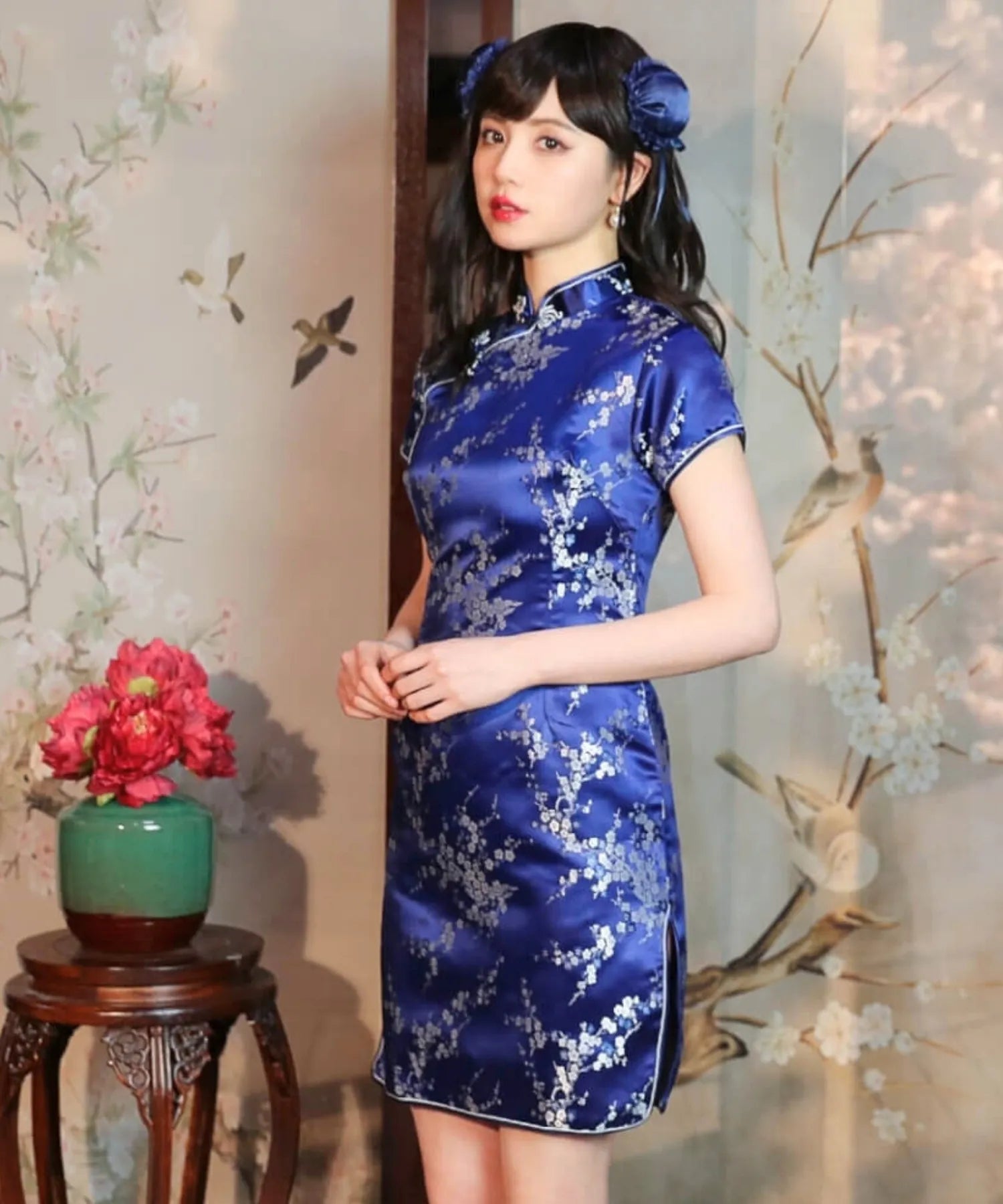 Plum Pattern China Dress -Mini Length Long Length-
