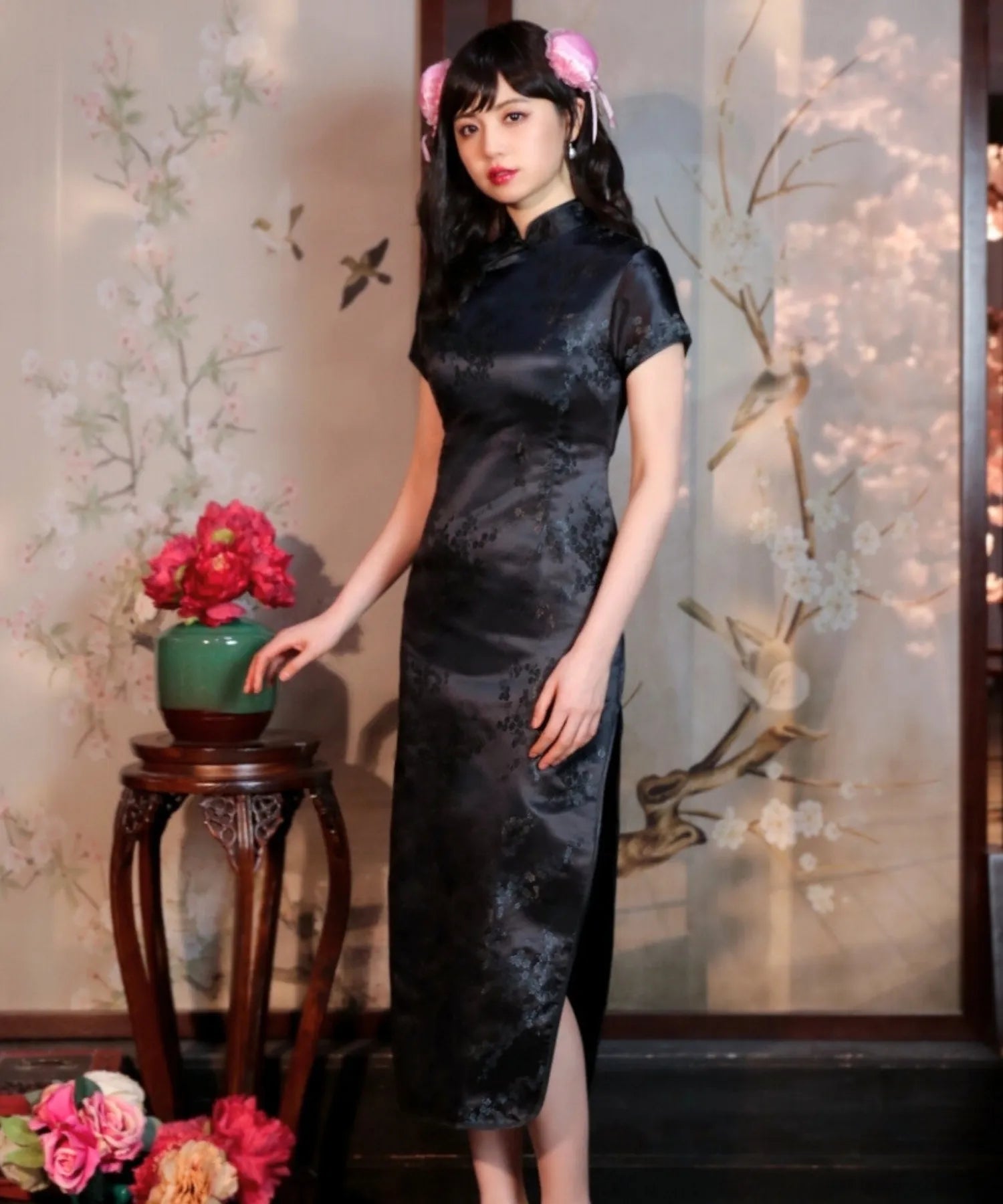 Plum Pattern China Dress -Mini Length Long Length-