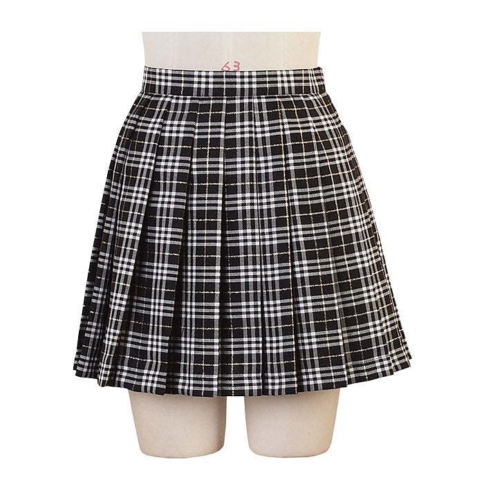 Black and white check skirt with gold line