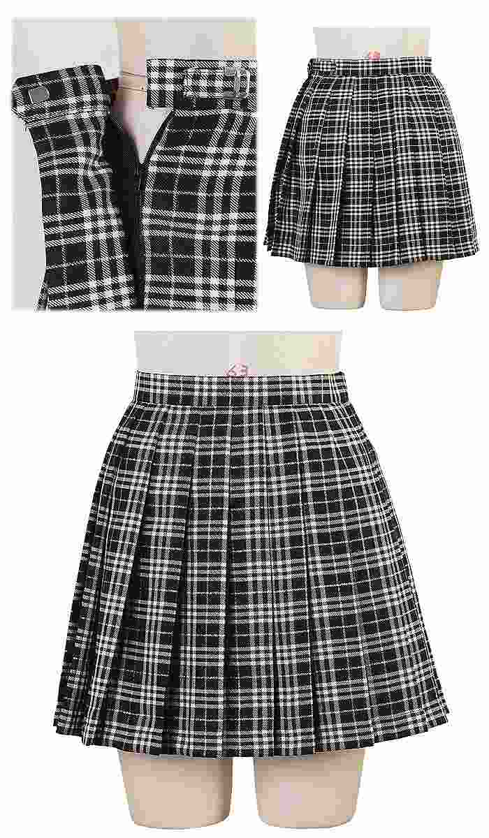 Black and white check skirt with gold line