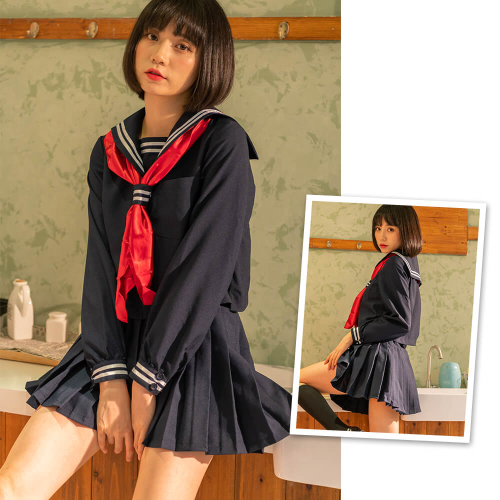 Sailor School Uniform Navy Blue with Red Scarf Women's outlet Sizes