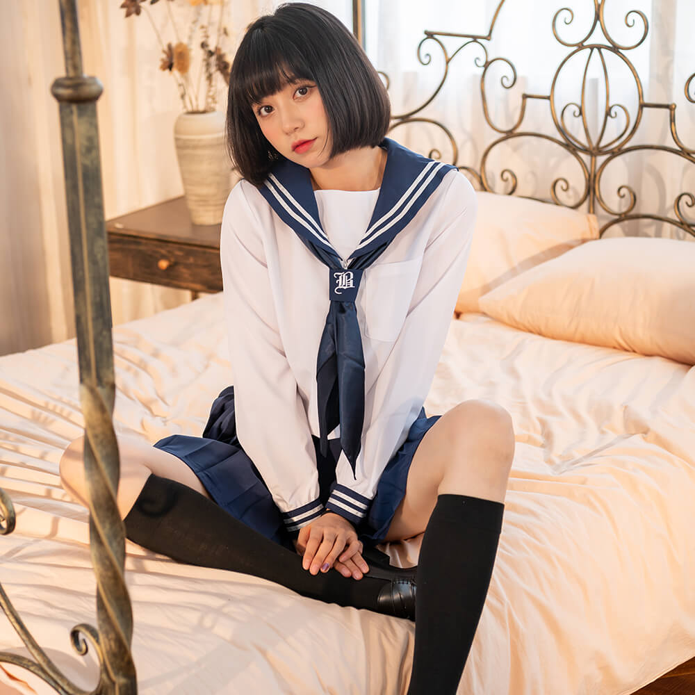 Double line long sleeve sailor suit