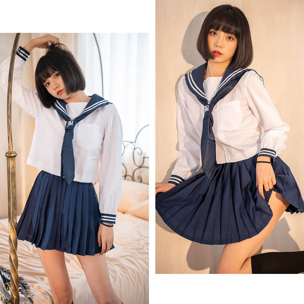 Double line long sleeve sailor suit