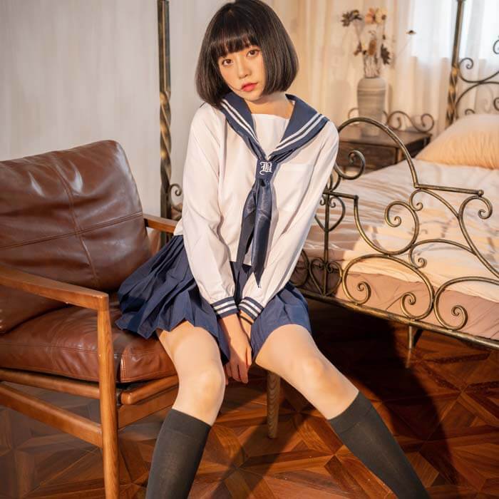 Double line long sleeve sailor suit