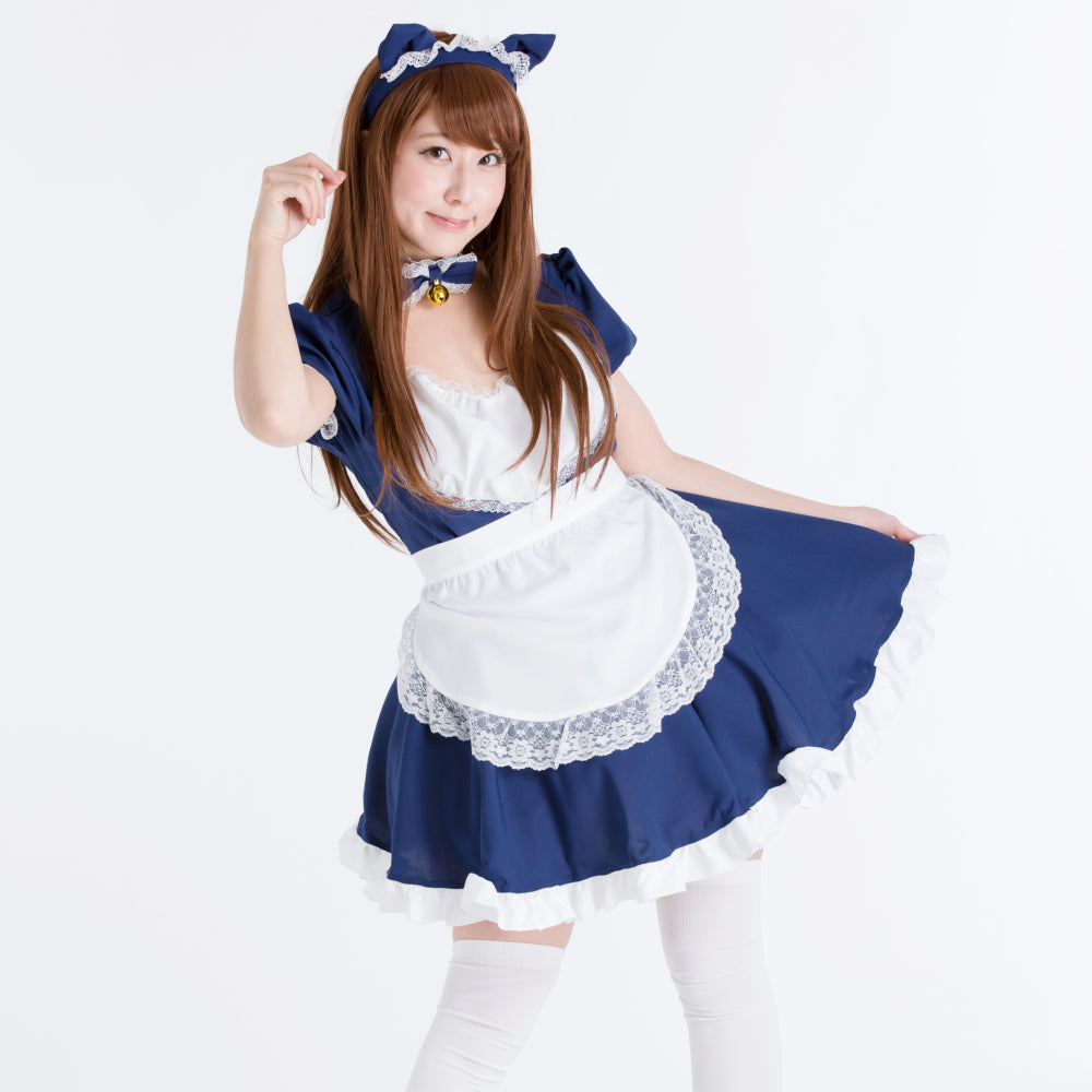 猫耳メイド服 カチューシャ・チョーカーつき4点セット