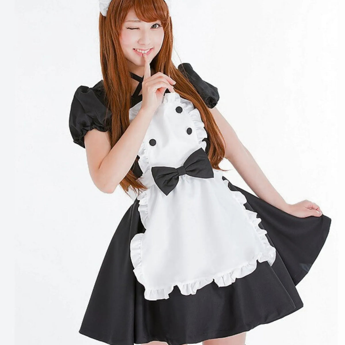 リボン付きボタンフリルエプロンメイド | BODYLINE & LunaBelle